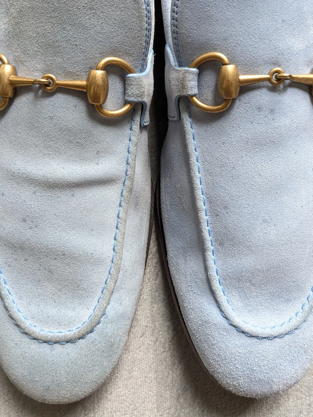 Gucci Light Blue Suede Horsebit Loafers Men US 8.5 Leather Slip Ons